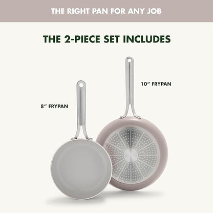 GreenPan Nova 8” & 10” 2 Piece Frying Pan Skillet Set, Oprah’s Favorite Things 2024, Induction Suitable PFAS-Free Nontoxic Ceramic Nonstick, Dishwasher & Oven Safe, Quick Even Heating, Clay