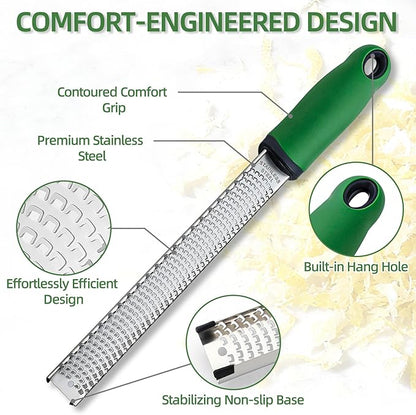 Koythin Zester, Lemon Zester & Cheese Grater with Brush, Heavy Duty Kitchen Tool for Zesting Citrus, Parmesan Cheese, Chocolate, Ginger, Fruits, Stainless Steel with Handle and Cover (Green)