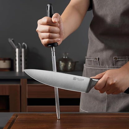 PAUDIN Knife Block Set, 15 Pieces Knife Set with Block, High Carbon Stainless Steel Kitchen Knife Set with Sharpener, Knives Set for Kitchen with Full Tang Triple Rivet Handle