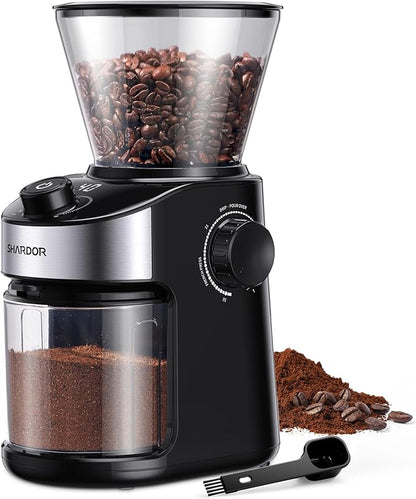 SHARDOR Burr Coffee Grinder 3.0, 32 Grind Settings for Espresso, Pour Over, Drip, and French Press, Adjustable Timer, Easy-Clean Chamber for Home Brewing