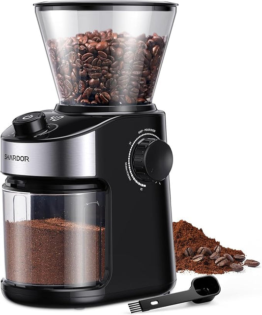 SHARDOR Burr Coffee Grinder 3.0, 32 Grind Settings for Espresso, Pour Over, Drip, and French Press, Adjustable Timer, Easy-Clean Chamber for Home Brewing