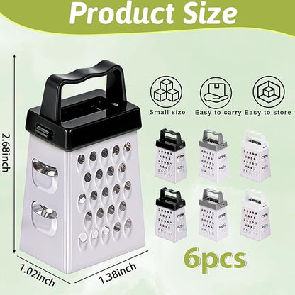 6 Pcs Mini Cheese Grater Professional Small Box Grater Stainless Steel Handheld Slicer with 4 Sides Food Shredder Safe Zester for Kitchen Cheese Garlic Ginger Vegetable Potatoes