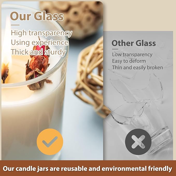 10 OZ Thick Candle Jars for Making Candles 15 Pcs, Empty Jars with Wood Lids for Candle Making, Sample Container, Fall