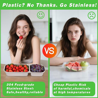 Stainless Steel Snackle Container For Adults, Reusable Bento Lunch Box Snack Containers, 2-3 Compartment Divided Food For Home Work Travel (2 Pack)