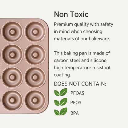 HAPPIELS 12 Well Donut Pan Nonstick, Non Toxic PFOA & BPA Free Donuts Mold for Baking, Doughnut Tin for Oven, Doughnuts Pans and Molds Non Stick Nontoxic, Baking Tray Pans & Trays without Teflon