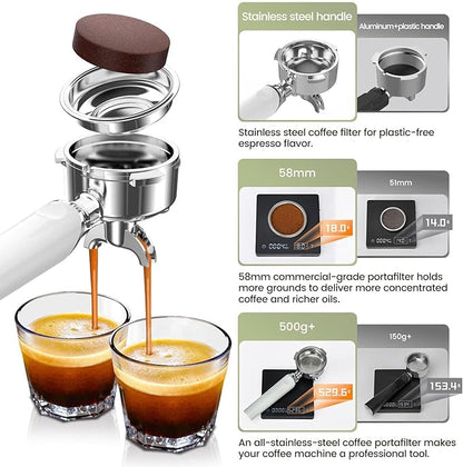Gevi Commercial Espresso Machine 20Bar with Smart OPV Coffee Makers, Milk Frother & 58mm Portafilter, Dual Display Stainless Steel Cappuccino Maker for Home, Great Gift