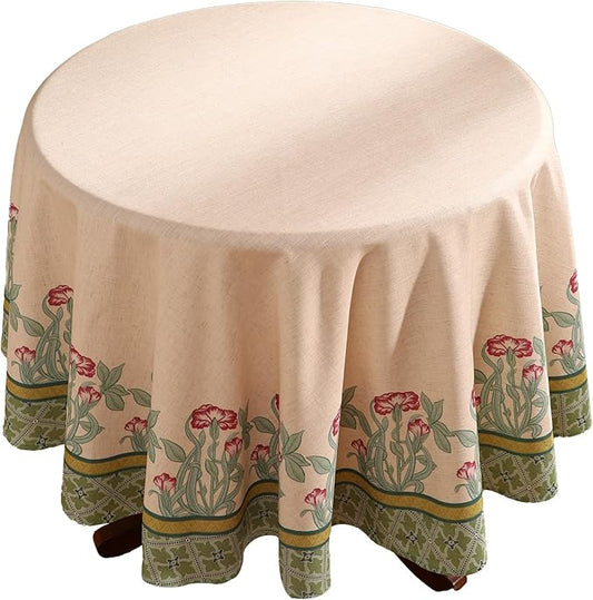 patdrea Designer Vintage Round Table Cloth,Anti-Wrinkle Leaves Pattern Green Tablecloth,Linen Table Cover Fall Decor for Kitchen Dining Christmas,Party,Thanksgiving,Diameter 55"-Cecilia D