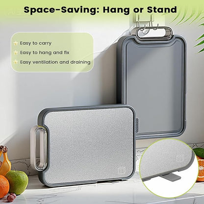 Titanium Cutting Board for Kitchen, Cutting Boards Non Toxic Double Sided Metal Pure Titanium and Wheat Straw PP Chopping Board Food Grade Easy to Clean Large Size 16"*10"*0.9"(Grey)