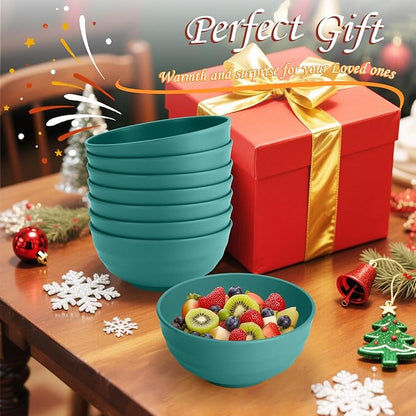 Homienly Large Bowls for Eating: Set of 8 Unbreakable 60oz Wheat Straw Bowls, Non-Plastic & Microwave Safe for Everyday Salad, Soup & Oatmeal (Green)