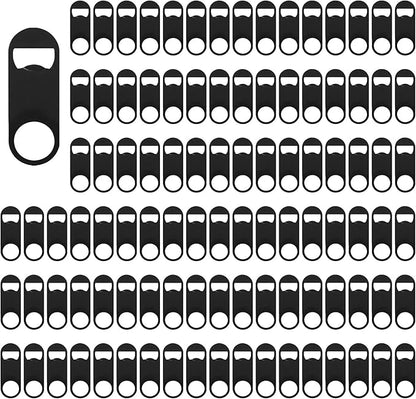 100 Pack Flat Beer Bottle Opener 3.5 inch Stainless Steel Flat Bottle Opener Black Beer Bottle Openers for Bartender Kitchen Bar Restaurant (3.5 Inch)