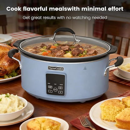 HOMECOOKIN Slow Cooker, Extra Large 10 Quart Digital Programmable Slow Cookers with Timer, Dishwasher Safe Glass Lid & Crock, Kitchen Appliance for Families and Gatherings, Blue