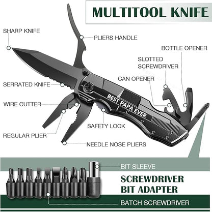 Gifts for Papa from Daughter Son Grandkids,Fathers Day Birthday Christmas Papa Gifts,Multitool Knife "BEST PAPA EVER",Multi tool for Climbing,Camping,Cycling,Hiking