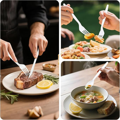 Compostable Utensils Set (300Pack), Heavy Duty & Eco-Friendly No-Plastic Spoons, Forks, Knives Cutlery Set - 100% Disposable Cornstarch Flatware for Lounge Party Wedding BBQ Picnic Camping