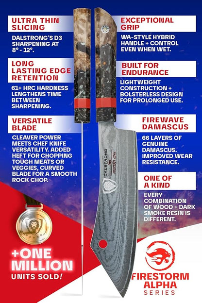 Dalstrong Hybrid Cleaver & Chef Knife - 8 inch - 'The Crixus' - Firestorm Alpha Series - Premium 10Cr15CoMoV High-Carbon Steel - Traditional Japanese Wa Stabilized Wood & Resin Handle - w/Sheath