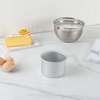 Restaurantware-Met Lux 4 x 3 Inch Straight-Sided Baking Tins, 12 Round Cake Pans - Oven-Ready, Freezable, Anodized Aluminum Round Baking Pans, Greaseproof, For Layer Birthday Cakes