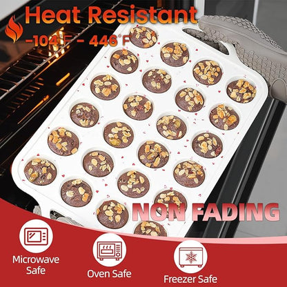 Mini Muffin Pan, Metal Reinforced Frame Mini Cupcake Pans 24 Cups Nonstick Muffin Silicone Molds with Handle for Baking Muffins, Cupcakes, Egg Bites 2 Pack Heart-Shaped
