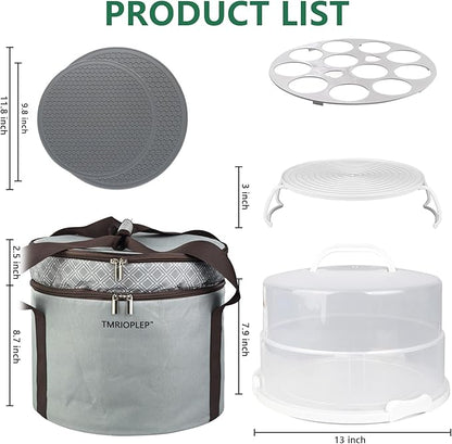 12 Inch Cake carrier Container with Lid and Handles Includes Insulated Bag for Safe Transportation of Buttercream Doesn't Melt Easy for Cakes, Pies and Cupcakes (Grey)
