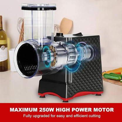 YOTAN Electric Cheese Grater, Electric Slicer Shredder with 6 Blades, 250W Salad Shooter, Enlarged Inlet and Dispenser, Automatic Vegetable Slicer for Cheeses, Fruits, Vegetables