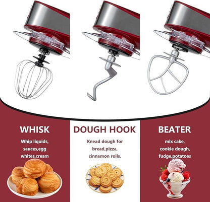 Multifunctional Stand Mixer 6.3Qt 6-Speed Tilt-head, Electric Kitchen Mixer with Stainless Steel Bowl,Meat Grinder, Juice Blender (Red)