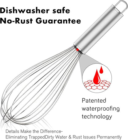 304 Stainless Steel Whisk Set, Dishwasher Safe Rustproof Metal Whisk, Professional Balloon Wire Whisks for Kitchen Cooking, Perfect For Blending, Whisking, Baking, Beating, 3 Packs (8" 10" 12")