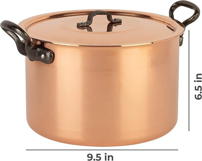 Cuisine Romefort | Tinned copper soup pot with higher walls, 6.3 qt | traditional stockpot made of solid copper with cast iron handles and copper lid | stewpot from France ideal for soups and stews