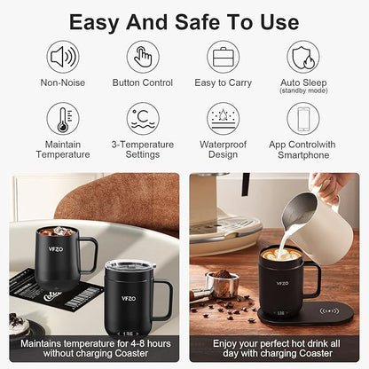 16Oz Temperature Control Smart Mug, Self Heating Coffee Mug LED Display, 180 Min Battery Life - Hot up to 149℉ Fast Wireless Charger Base Improved Design coffee serving sets mug(16oz, Turquoise)