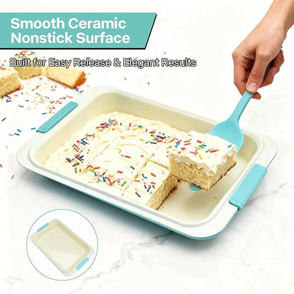 13x9 Inch Heavy-Duty Baking Pan with Lid, Nonstick Rectangular Cake Pan with Silicone Grip Handles and Snap-On Cover, Durable Lasagna Pan for Brownies, Casseroles, Parties & Potlucks