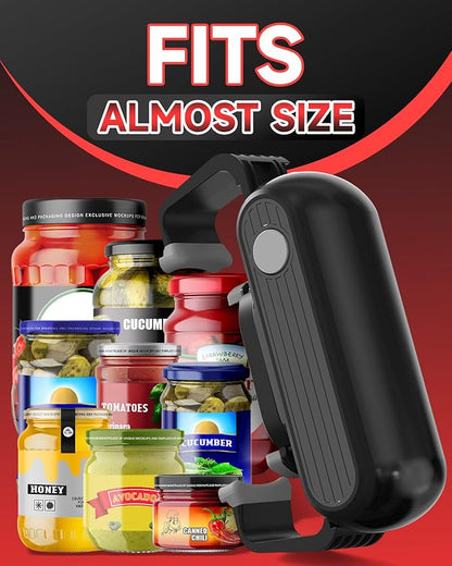 One Touch and High Torque Electric Jar Opener, Hands-Free Jar Opener for Seniors, Arthritis and Weak Hands, Fits Most Jar Sizes, Battery Operated Bottle Opener Essential Kitchen Tool, Grey+Black