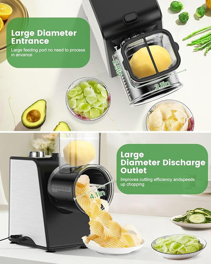 Electric Cheese Grater - 250W Electric Slicer Shredder Salad Maker with 5 Blades for Cheese, Vegetables, Fruits, and Salad, Easy One-Touch Control，5 in 1，Silver
