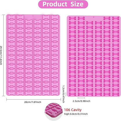 2 PCS Mini Silicone Molds, 212 Cavity Non-Stick Silicone Molds for Baking Biscuits, Cookie, Candy, Chocolate, Jelly Pet Treats Mold (Mini Dog Bone)