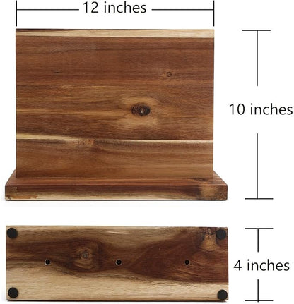 Resafy Large Magnetic Knife Holder,Acacia Wooden Magnetic Knife Block 12 X 10 Inches,Rack Magnetic Universal Stands with Strong Enhanced Magnets Strip Kitchen Storage Cutlery Organizer Without Knifves