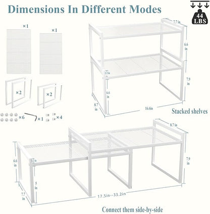 Set of 2 Kitchen Cabinet Organizer Shelf Stackable Sturdy Metal Counter Countertop Pantry Storage Rack