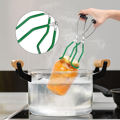 Canning Jar Lifter, Canning Tongs, Stainless Steel Jar Lifter with Rubber Grip Handle for Home Kitchen, Darkgreen