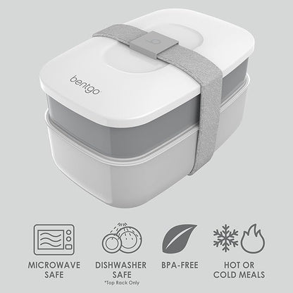 Bentgo Classic - Adult Bento Box, Stackable 3-Compartment Lunch Box with Removable Utensil Set and Sealing Strap, BPA-Free, Food Container Ideal for Meal Prep, Work, and On the Go (Gray)