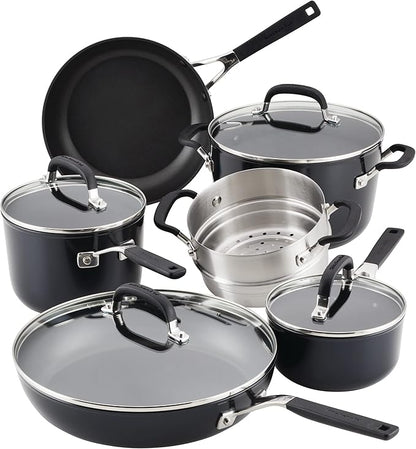 KitchenAid Hard Anodized Nonstick Cookware/Pots and Pans Set, 10 Piece - Matte Black
