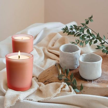 Thick Candle Jars for Making Candles 12 Pcs, 7 OZ Empty Jars with Wood Lids for Candle Making, Sample Container, Frosted Pink