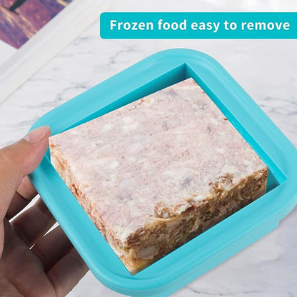 Silicone Freezing Tray with Lid - 2-Cup 4 Pack Freezer Containers,Make 1 Perfect Freezing,Storing Soups, Foods, Stews, Dips or Sauces Simple and Convenient Color Aqua