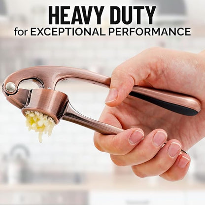 Premium Garlic Press Stainless Steel - Elevate Your Culinary Experience with Our Premium Garlic Mincer, Crusher & Peeler Set, Dishwasher Safe & Rust-proof (Bronze)