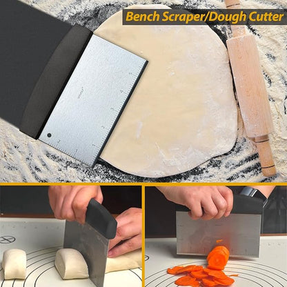 Stainless Steel Spatula Set with Heat Resistant Silicone Handle, VOVOLY Metal Spatulas For Kitchen Use, Thickened Smash Burger Spatula, Fish Flipper, Bench Scraper