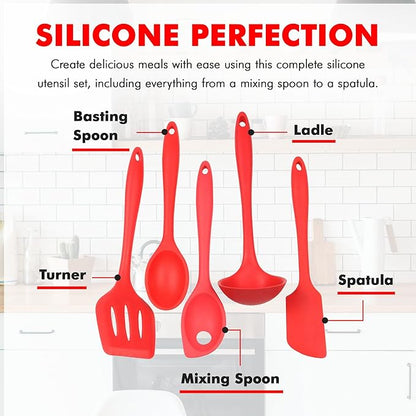 Chef Craft 5 Piece Red Premium Silicone Kitchen Tool Set (42071)