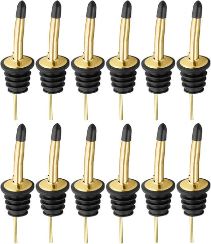 Pafusen 12 Pack Liquor Bottle Pourers, Liquor Pour Spout for Liquor Bottles, Stainless Steel Olive oil Dispenser Spout, Alcohol Pourer Spouts Dust Caps Covers, Gold