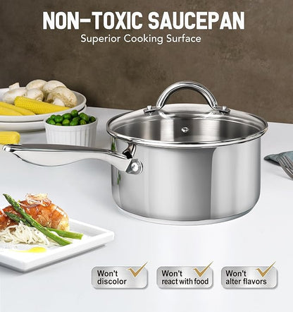 MICHELANGELO Stainless Steel Saucepan with Lid & Steamer, 3 Quart Sauce Pan with Lid, Steamer Pot with Pour Spout, 3 Qt Stainless Steel Pot, Induction Compatible, Oven Safe