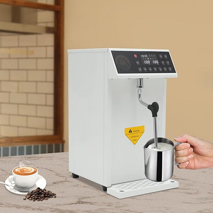 8L/2.11gal Commercial Steam Milk Frother, 3000W 5-Gear Fast Heating Milk Steamer Machine Electric Steam Milk Frothing Machine Espresso Coffee Milk Foam Machine for Bar Cafe