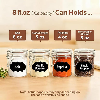 ComSaf 8oz Small Airtight Glass Jars Set of 12 with Lid Food Storage Jar Round, Mini Storage Container with Clear Preserving Seal Wire Clip Fastening for Kitchen Canning, Jam, Spice, Honey, Mason Jars