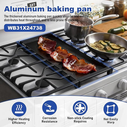 WB31X24738 Aluminum Center Griddle Replacement for GE Stove - Lightweight & Fast Heating Griddle Plate, Compatible with GE Gas Range Models JGB700, JGB660, JGB735, Replaces WB31X24998, WB31X49806