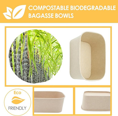 50 Pack 32 OZ Large Paper Bowls with Lids, Heavy Duty Disposable Compostable Container for Party, Disposable Bowls Bulk Soak-Proof and Microwave Safe for Hot/Cold Use(32OZ-50PACK)