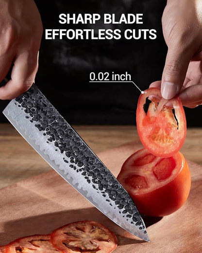8 Inch Japanese Knife, Hand Forged 5 Layers High Carbon 9CR18MOV Steel Rosewood Handle Chef Knife, Ultra Sharp Durable Professional Kitchen Knife, A Thoughtful Birthday Gifts for Mom/Dad