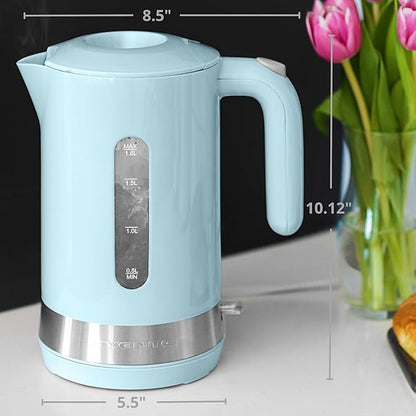OVENTE 1.8L Electric Kettle, 1500W Fast Boiling Heater for Coffee or Tea, BPA Free, Easy to Fill Lid, Water Level Window, Auto Shut-Off, Boil-Dry Protection and Removable Filter, Blue KP413LBL