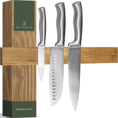WALDWERK Knife Magnetic Strip (15,7 x 2 in) Mount with Adhesive or Screws - Magnetic Knife Holder for Wall - Magnetic Knife Strip made of Elegant Acacia Wood - Magnetic Knife Holder for Heavy Knifes