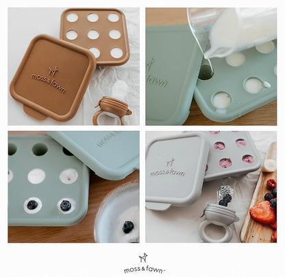 Moss and Fawn Ice Cube Tray - Forage Feeder Freezer & Teething Popsicle Mold for Breast Milk, Formula, Bone Broth, Purees, & Baby Food - BPA, Lead, & PVC-Free - Dew